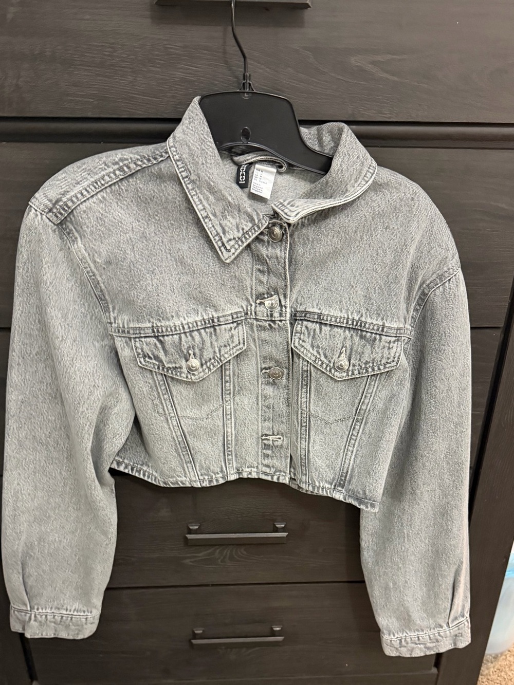 H&M Light Grey Cropped Denim Jacket